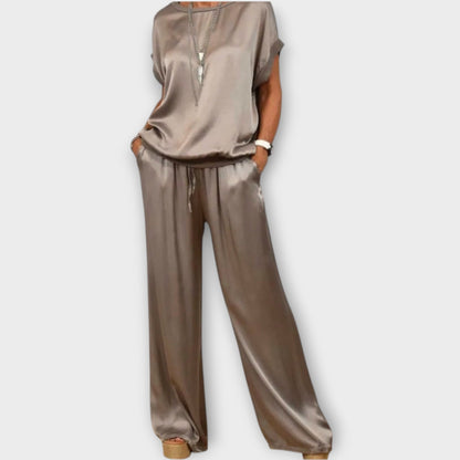 Elodie | Women's Satin Wide Leg Two-Piece Co-ord Set