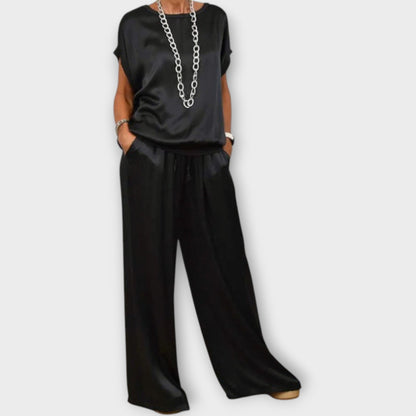 Elodie | Women's Satin Wide Leg Two-Piece Co-ord Set
