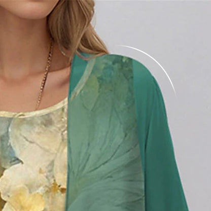 Lynn | Floral Print Open Front Chiffon Overlay Midi Elegant Dress