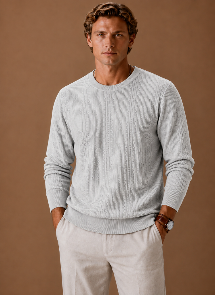 Thelmore | Men's Cable Knit Crew Neck Textured Pullover Sweater