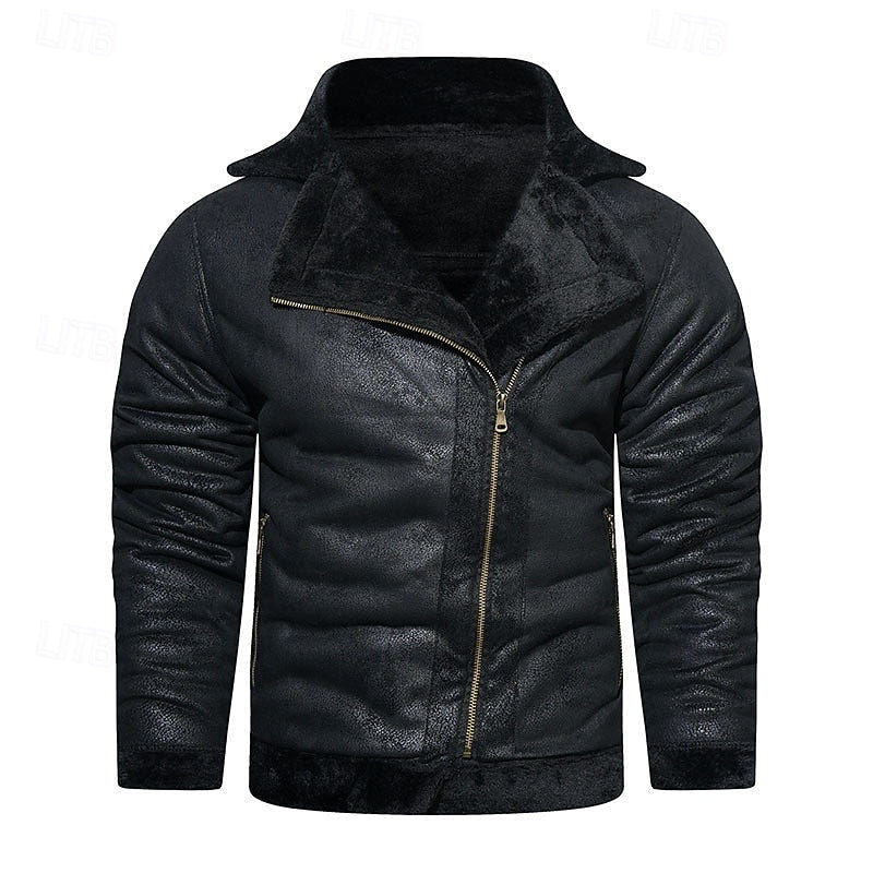 Kingsley | Men's Faux Fur Lined Standing Collar Biker Jacket