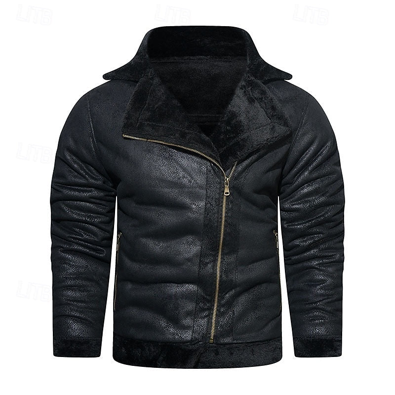 Kingsley | Men's Faux Fur Lined Standing Collar Biker Jacket