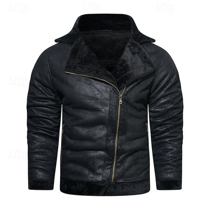 Kingsley | Men's Faux Fur Lined Standing Collar Biker Jacket
