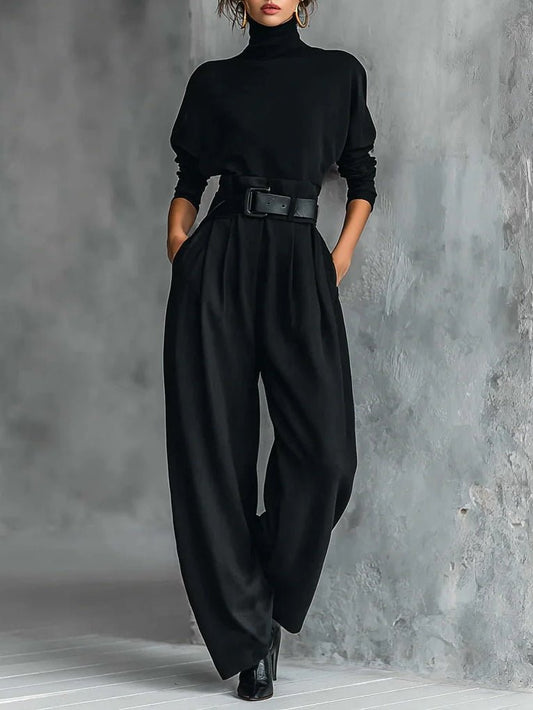 Luna | Turtleneck Long Sleeve High Waist Elegant Jumpsuit Set