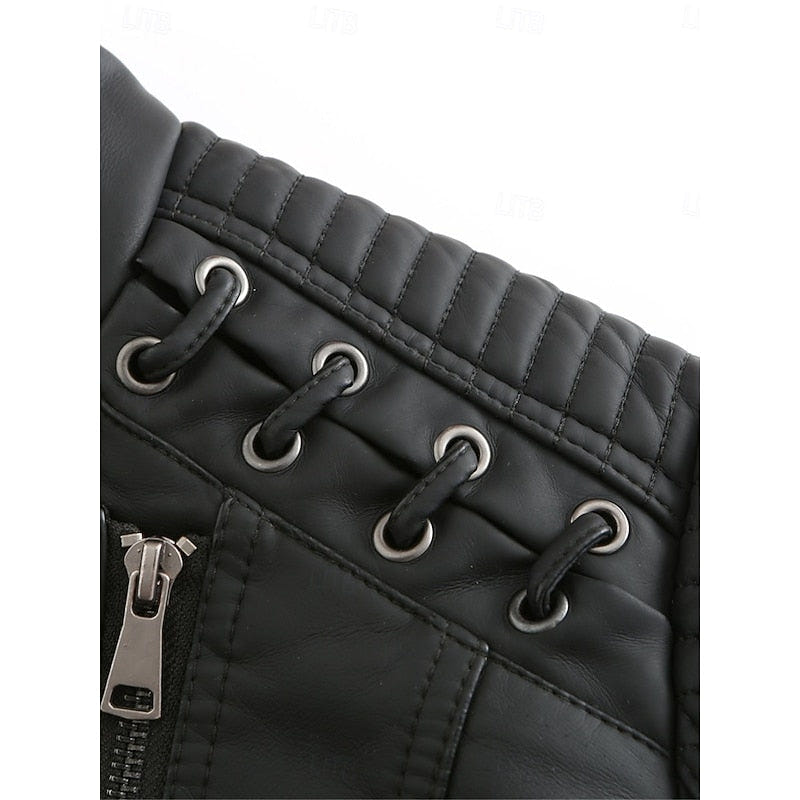 Neve | Women's Faux Leather Biker Moto Cropped Jacket