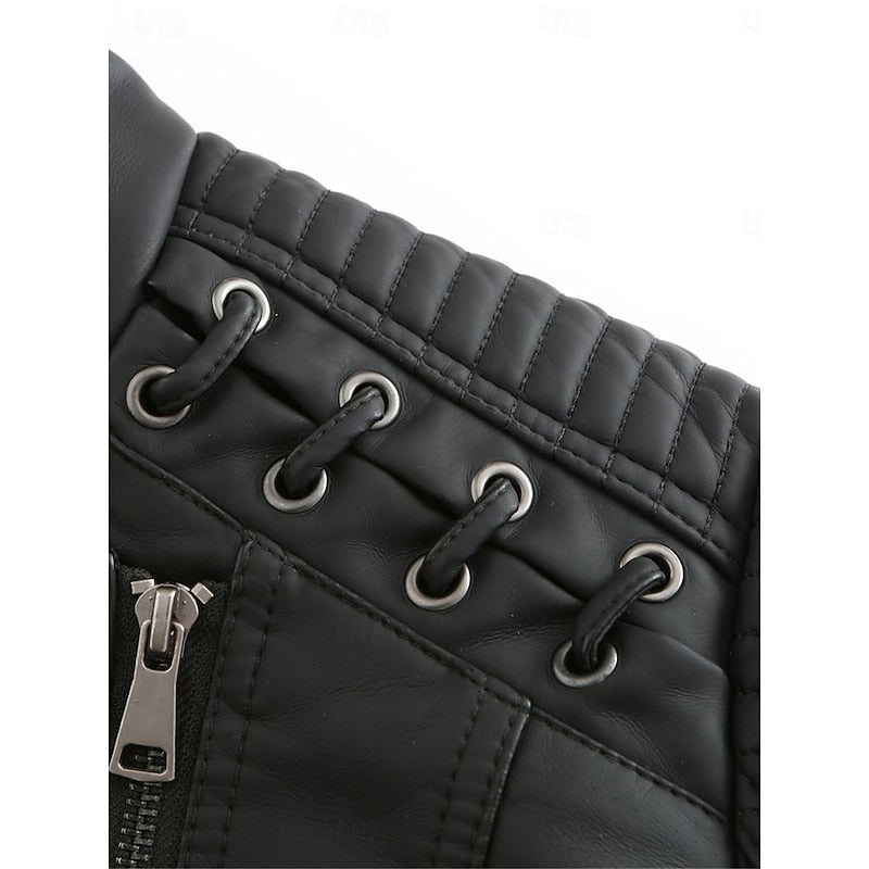 Neve | Women's Faux Leather Biker Moto Cropped Jacket