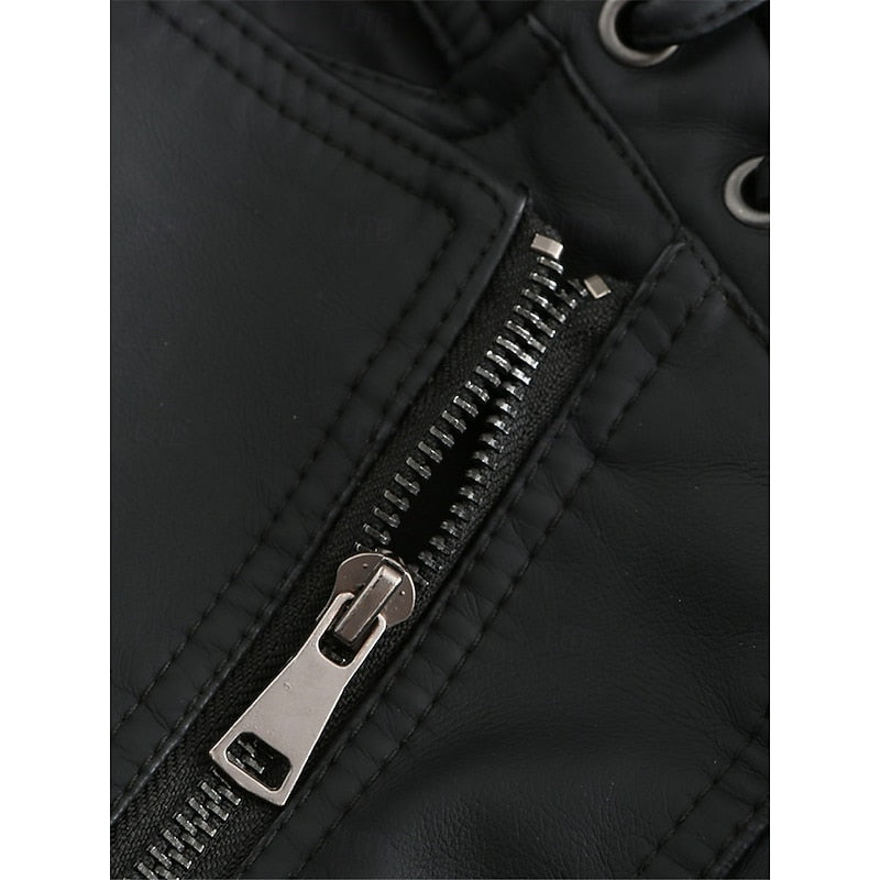 Neve | Women's Faux Leather Biker Moto Cropped Jacket