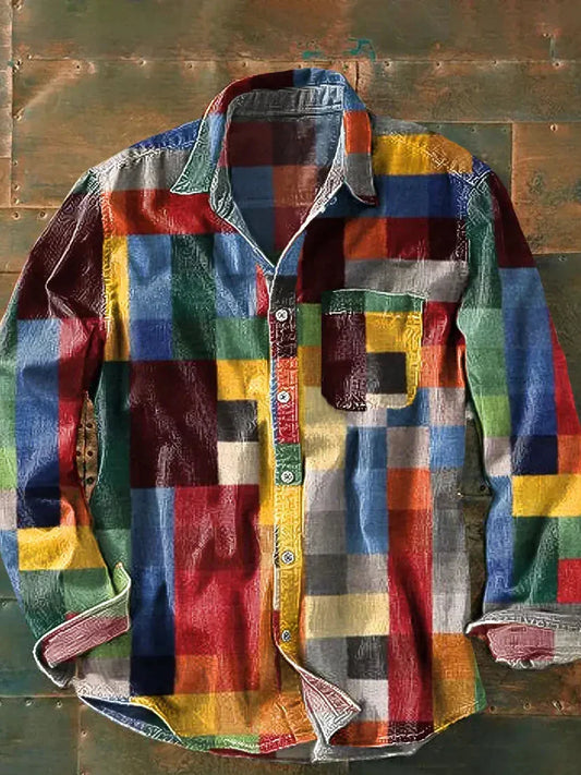 Zephyr | Men's Patchwork Check Long Sleeve Chest Pocket Flannel Shirt