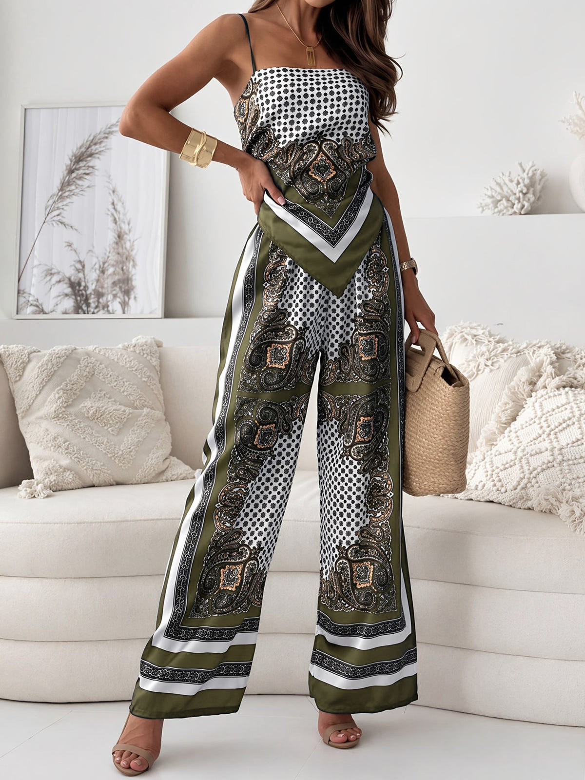 Marina | Women's Boho Paisley Print Cami Wide Leg Two Piece Set