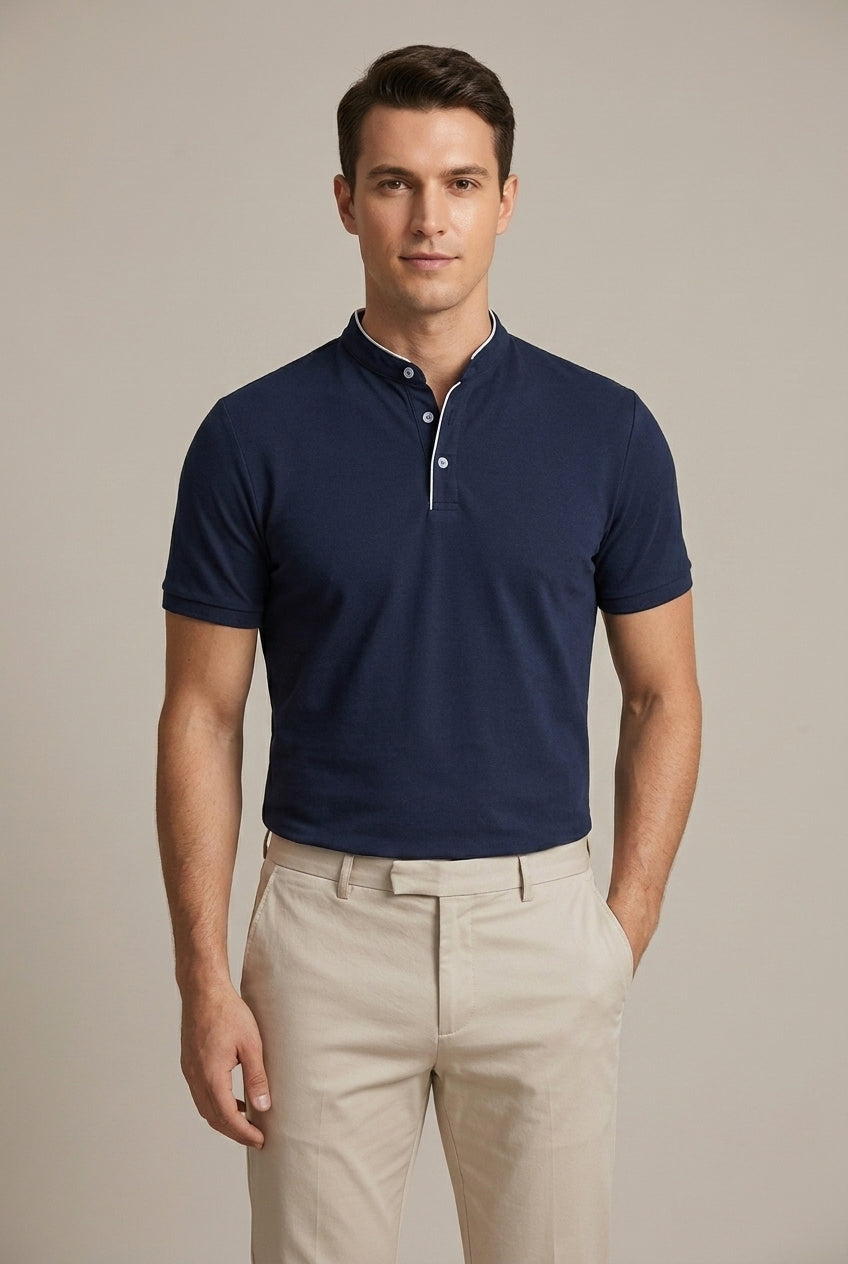 Thornbury | Men's Mandarin Collar Slim Fit Short Sleeve Polo