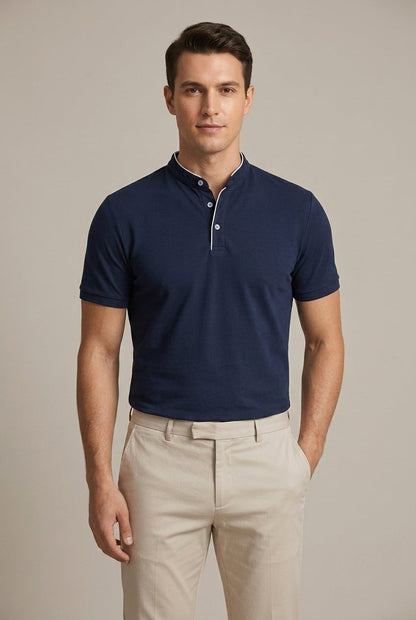Thornbury | Men's Mandarin Collar Slim Fit Short Sleeve Polo