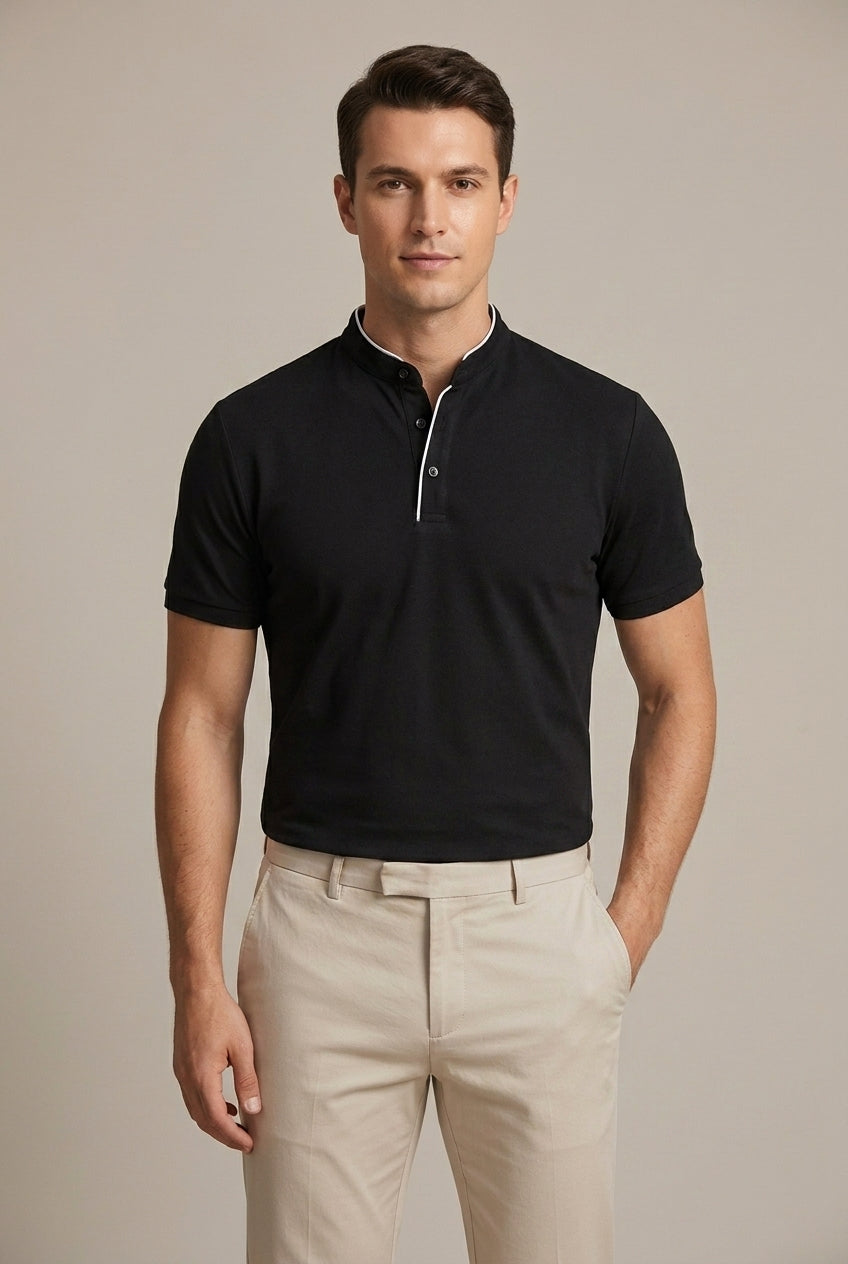 Thornbury | Men's Mandarin Collar Slim Fit Short Sleeve Polo