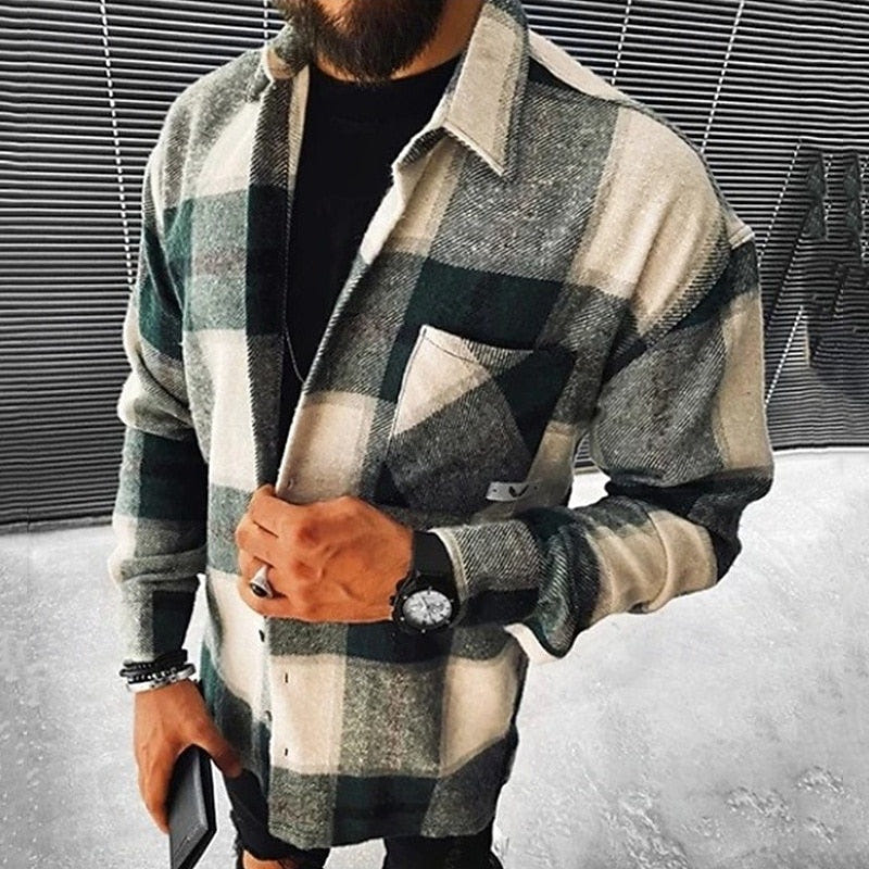 Roman | Men's Checked Plaid Relaxed Fit Overshirt