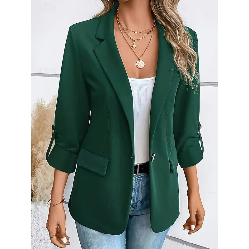 Elara | Women's Tailored Open Front Ruched Sleeve Blazer