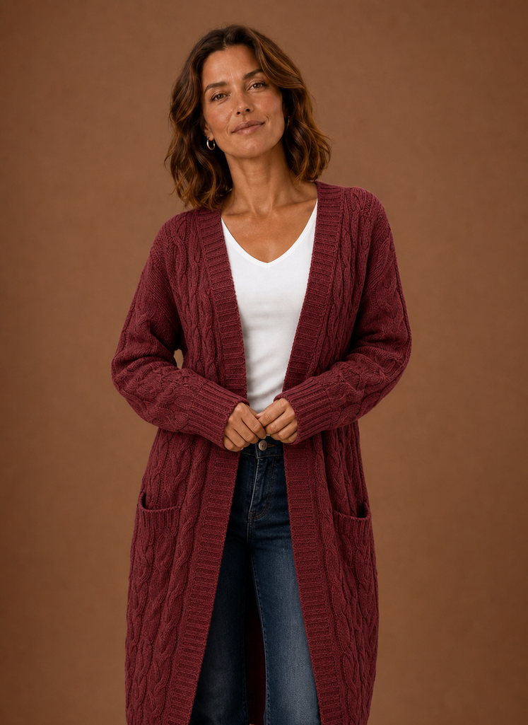 Fernwood | Women's Cable Knit Hooded Long Duster Cardigan