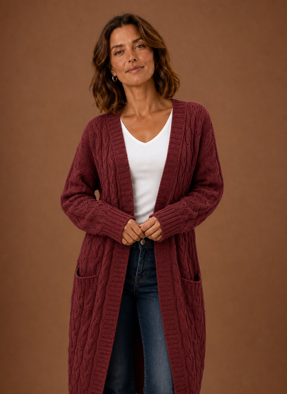 Fernwood | Women's Cable Knit Hooded Long Duster Cardigan
