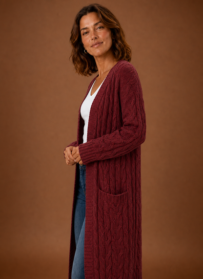 Fernwood | Women's Cable Knit Hooded Long Duster Cardigan