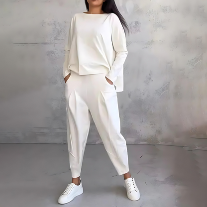 Marlow | Women's Loose-Fit Long Sleeve Top and Tapered Trousers Co-Ord Set