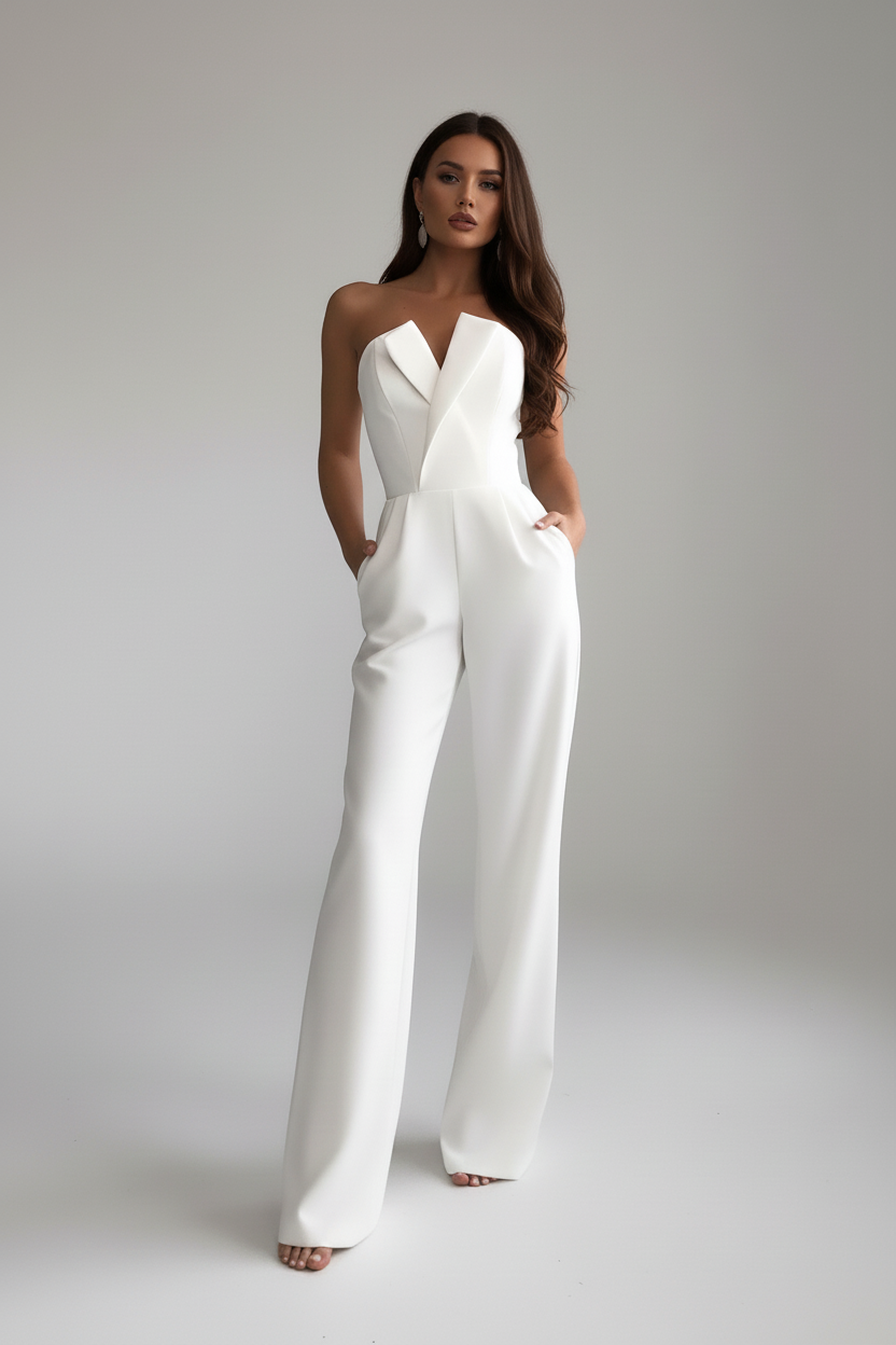 Seren | Women's Strapless Wide-Leg Wedding Guest Jumpsuit