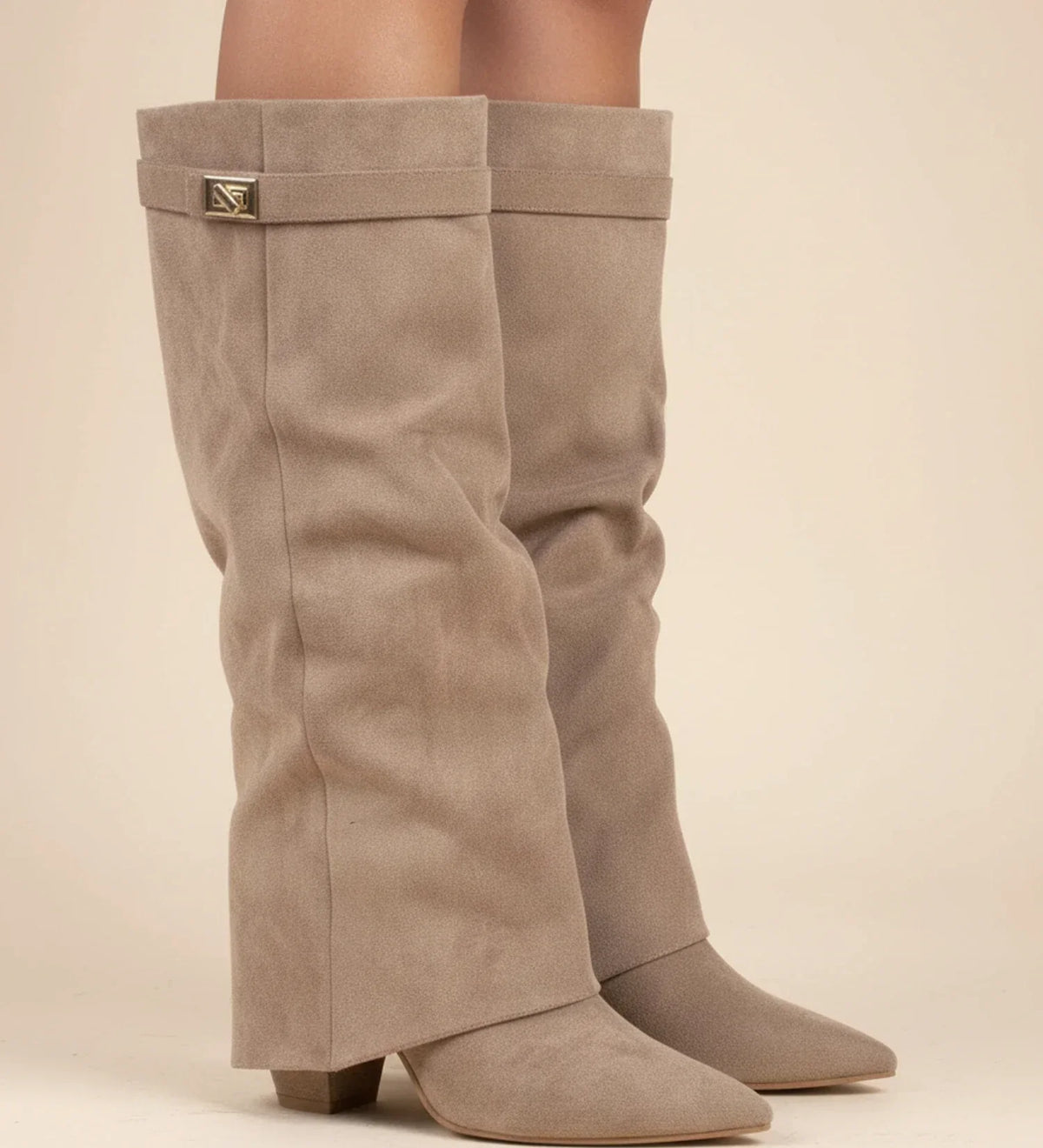 Sévrine | Women's Suede Slouch Fold-Over Pointed Toe Knee-High Boot