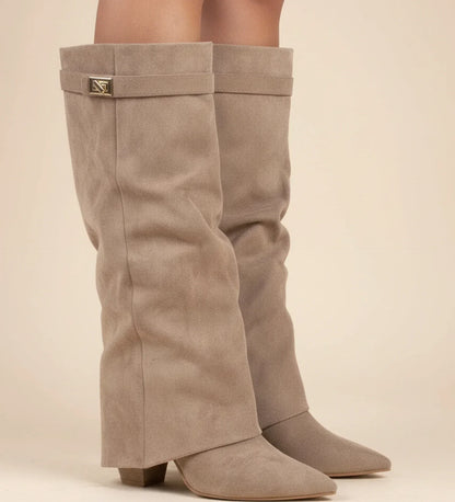Sévrine | Women's Suede Slouch Fold-Over Pointed Toe Knee-High Boot