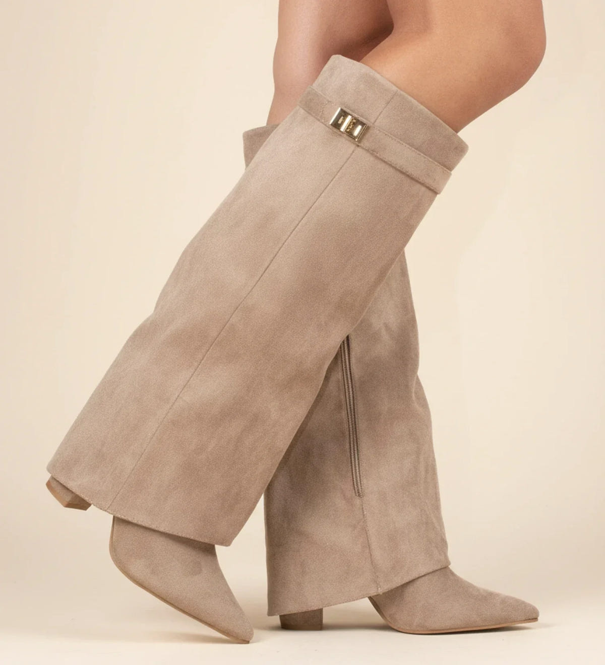Sévrine | Women's Suede Slouch Fold-Over Pointed Toe Knee-High Boot