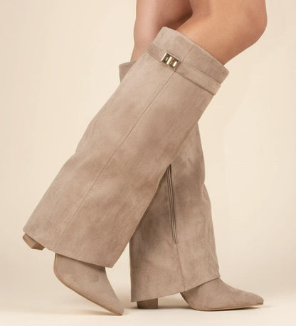 Sévrine | Women's Suede Slouch Fold-Over Pointed Toe Knee-High Boot