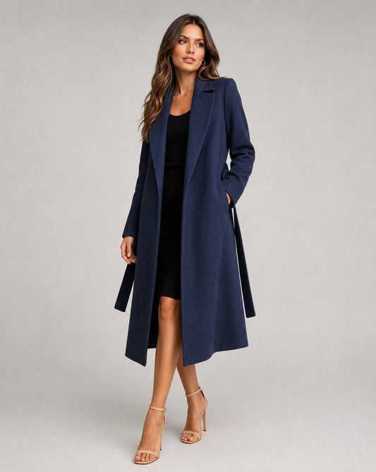 Sophie | Women's Belted Wool-Blend Long-Line Notched Lapel Trench Coat