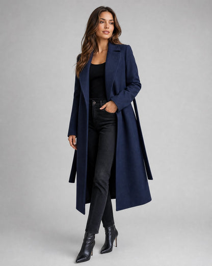 Sophie | Women's Belted Wool-Blend Long-Line Notched Lapel Trench Coat