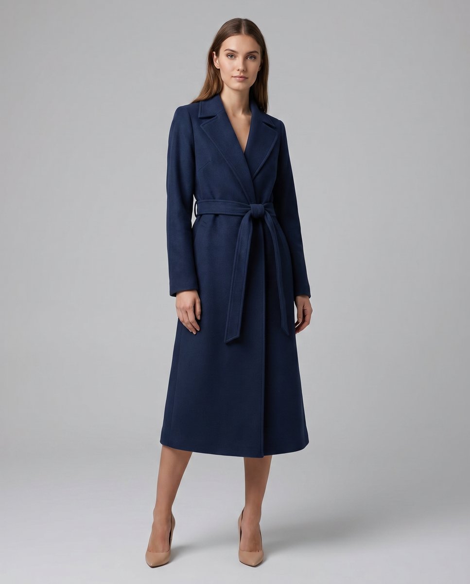 Sophie | Women's Belted Wool-Blend Long-Line Notched Lapel Trench Coat