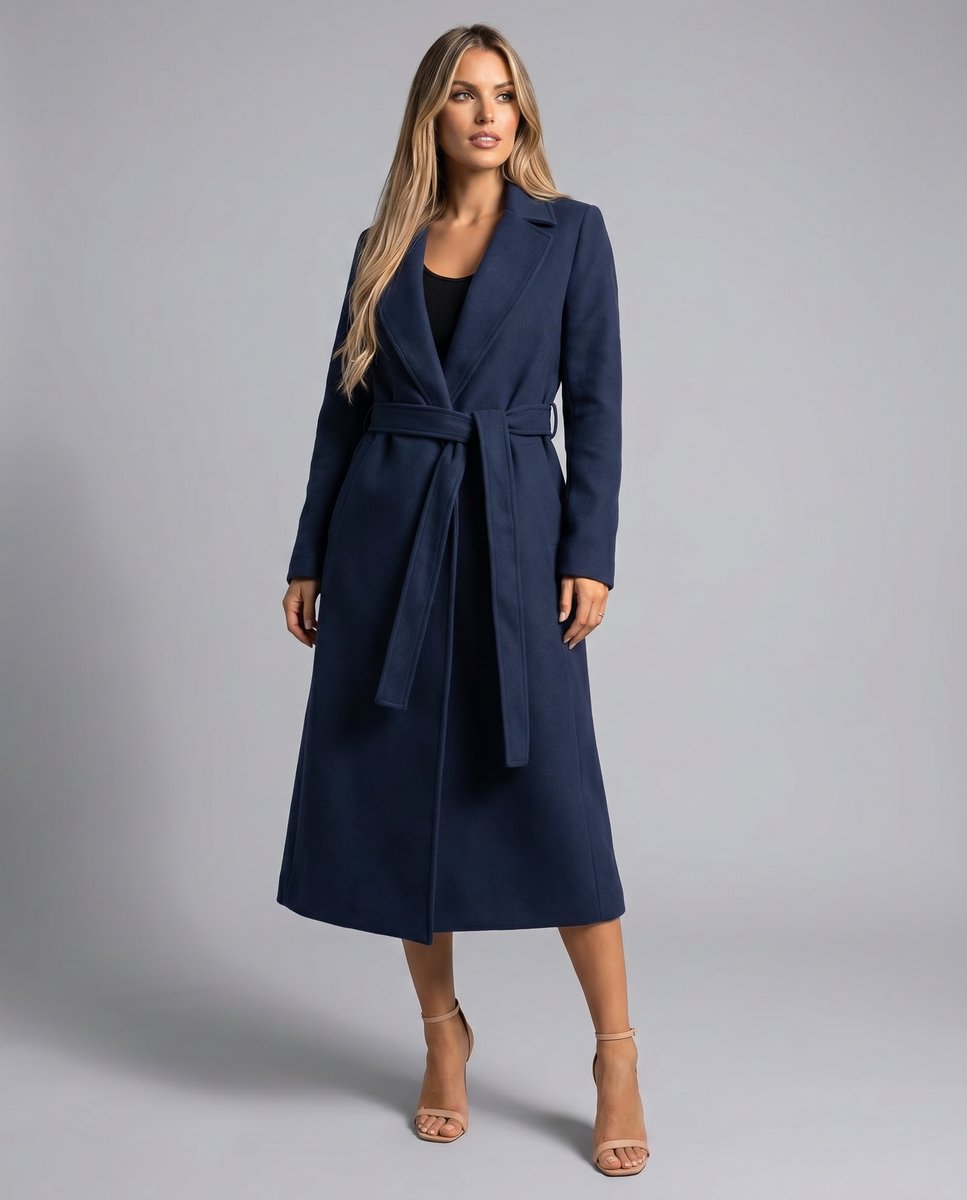 Sophie | Women's Belted Wool-Blend Long-Line Notched Lapel Trench Coat