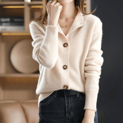 Rosalind | Women's Cashmere Blend Button-Front Mock Neck Knit Cardigan