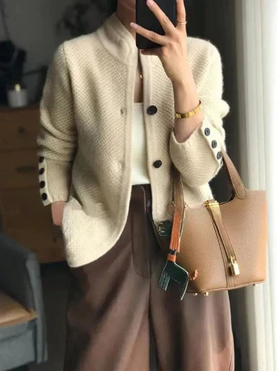 Ophelia | Women's Button-Front Stand Collar Knit Cardigan