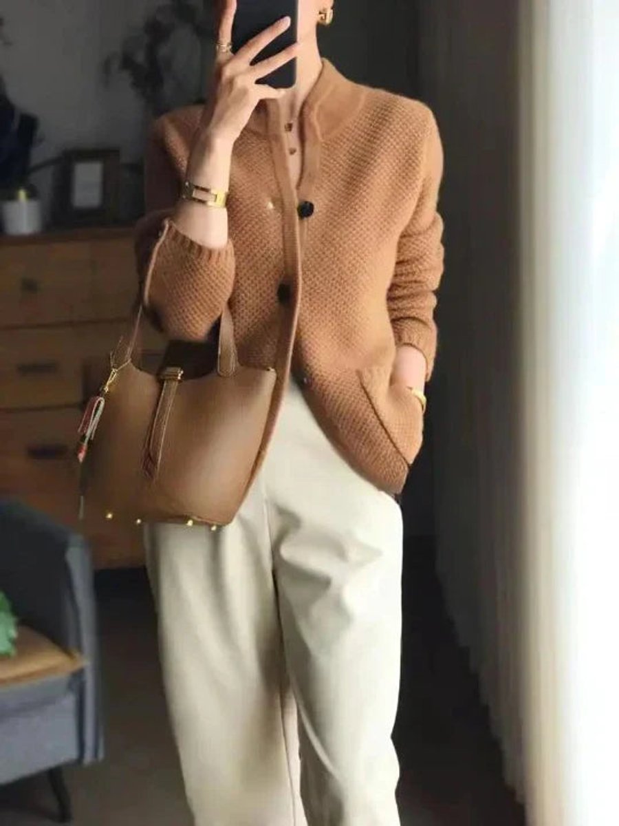 Ophelia | Women's Button-Front Stand Collar Knit Cardigan