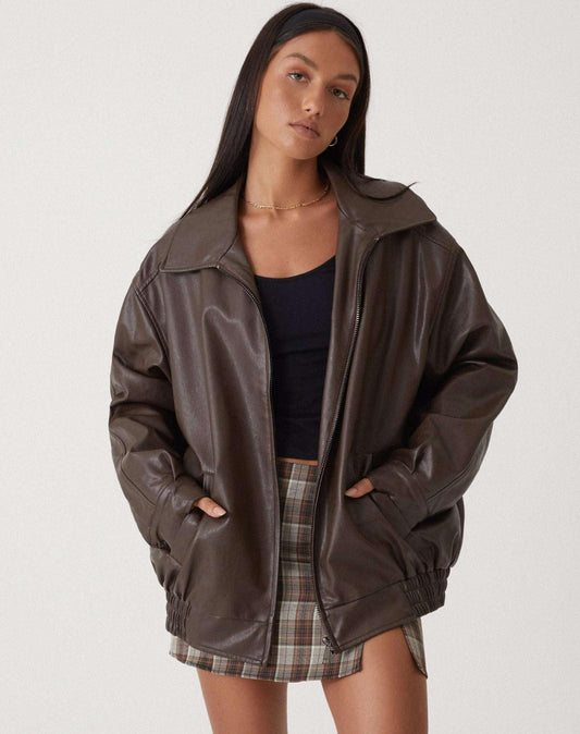 Sophia | Women's Oversized Faux Leather Bomber Jacket