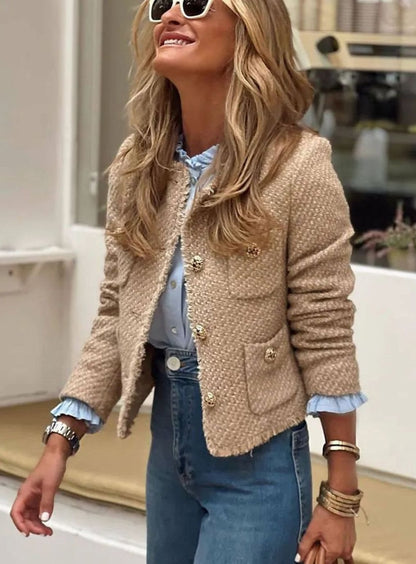 Meredith | Women's Cropped Tweed Gold Button Jacket