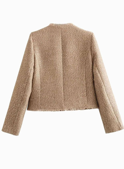 Meredith | Women's Cropped Tweed Gold Button Jacket