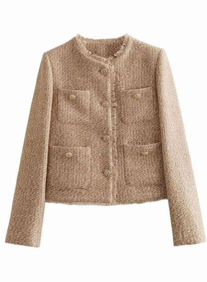 Meredith | Women's Cropped Tweed Gold Button Jacket