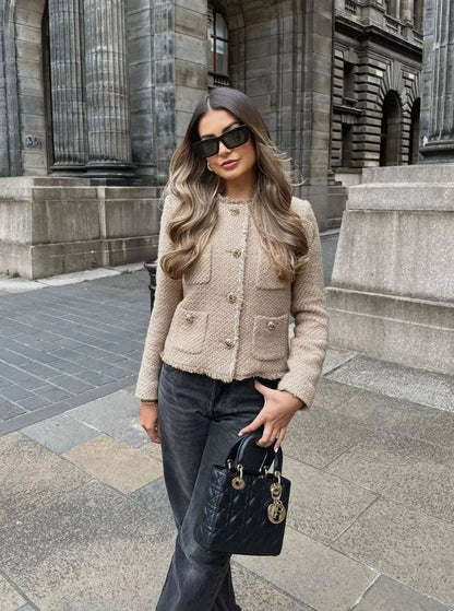 Meredith | Women's Cropped Tweed Gold Button Jacket