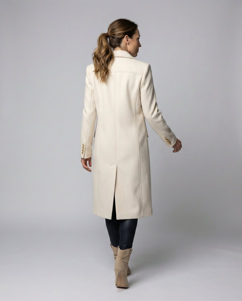 Elowra | Women's Double-Breasted Tailored Long-Sleeve Midi Overcoat