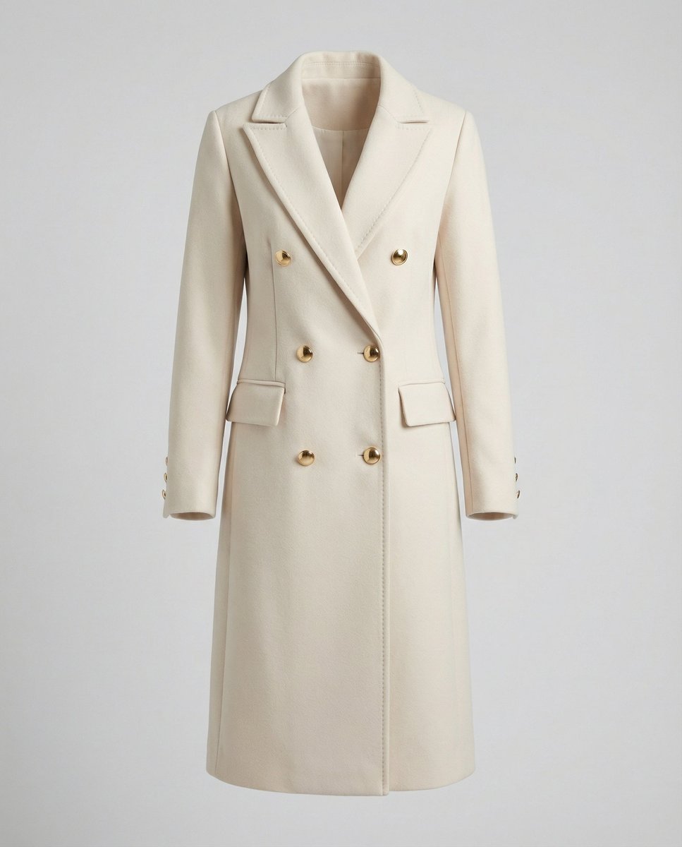 Elowra | Women's Double-Breasted Tailored Long-Sleeve Midi Overcoat