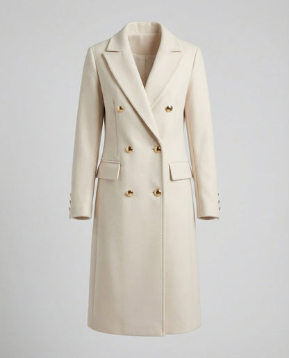 Elowra | Women's Double-Breasted Tailored Long-Sleeve Midi Overcoat