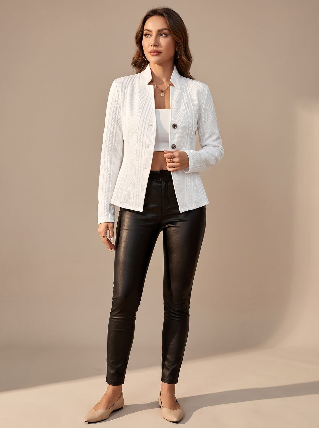Roslind | Women's Textured Cable Knit Button-Front Structured Jacket