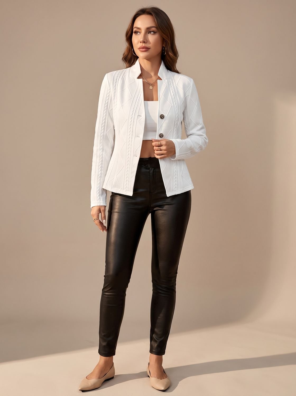 Roslind | Women's Textured Cable Knit Button-Front Structured Jacket