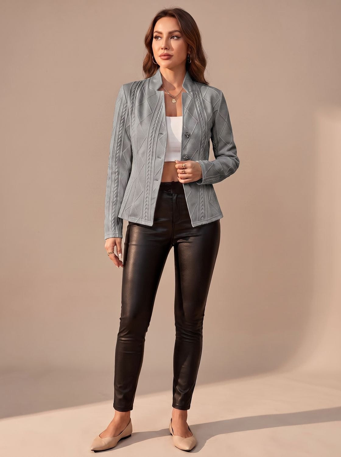 Roslind | Women's Textured Cable Knit Button-Front Structured Jacket