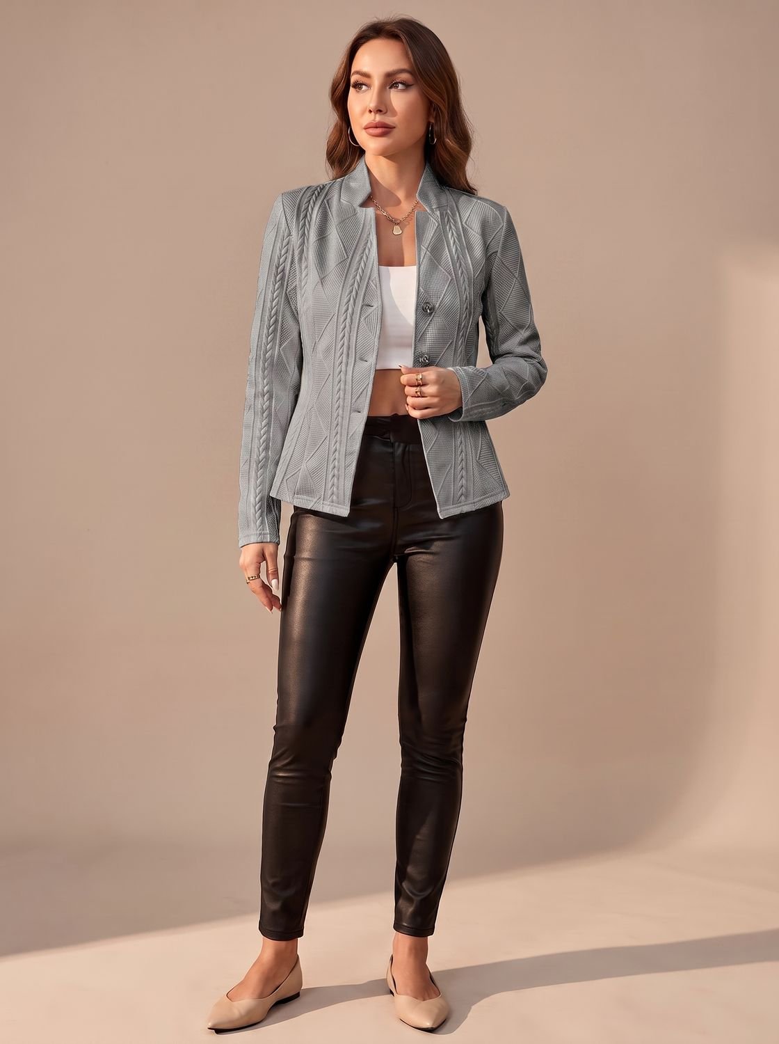 Roslind | Women's Textured Cable Knit Button-Front Structured Jacket