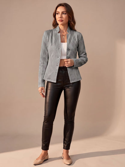 Roslind | Women's Textured Cable Knit Button-Front Structured Jacket
