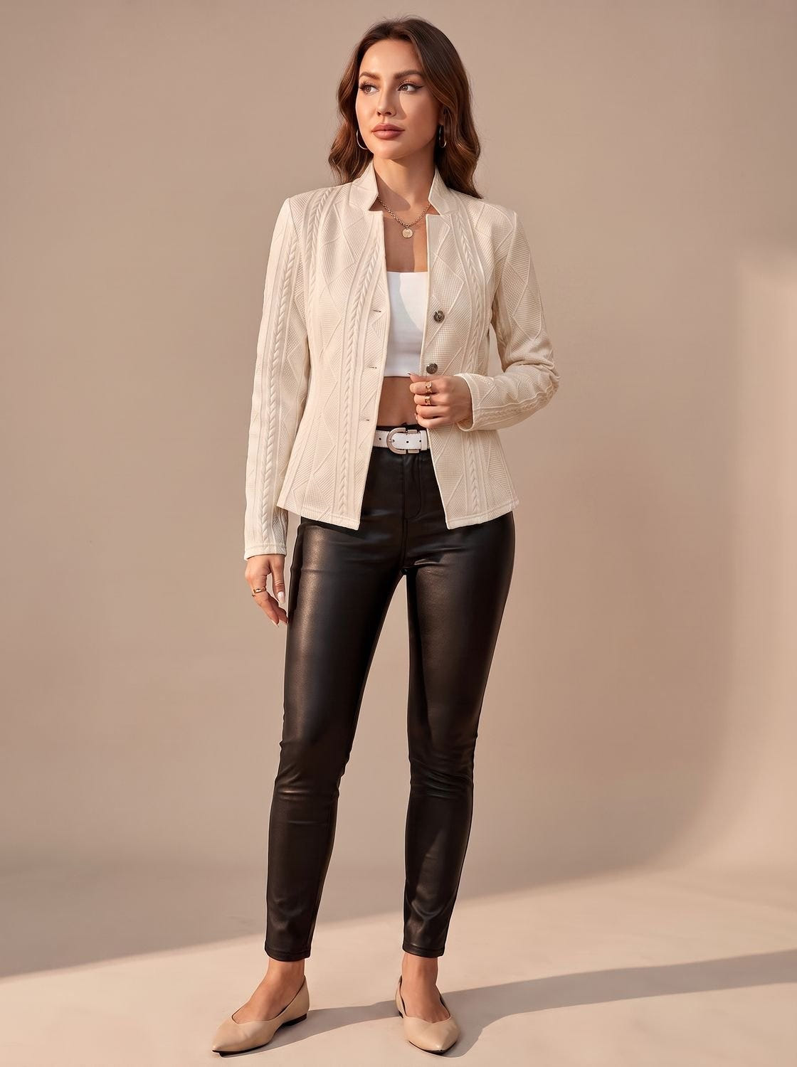 Roslind | Women's Textured Cable Knit Button-Front Structured Jacket