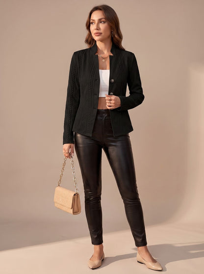 Roslind | Women's Textured Cable Knit Button-Front Structured Jacket