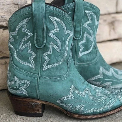 Dashwyn | Women's Embroidered Western Cowgirl Ankle Boot Block Heel
